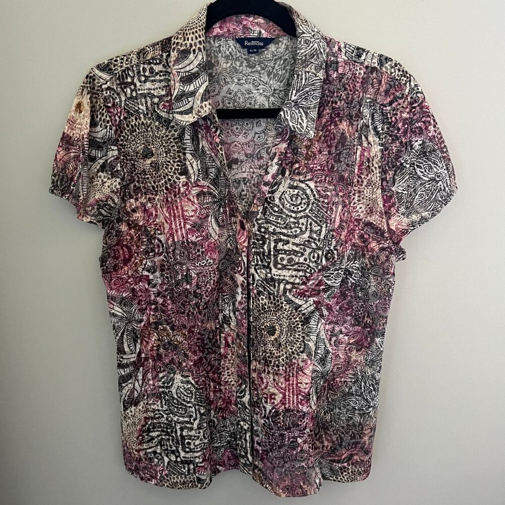 Reitmans Button Down Aztec Print Blouse, Size XL